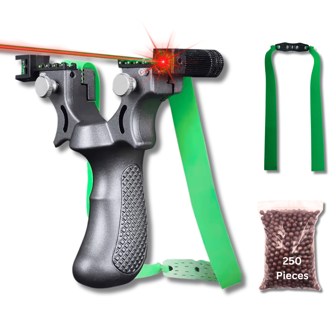     			IndianSlingshot™  Modular Grey Resin Gulel with Green Rubber Band & Mud Balls - Precision Target Slingshot for Outdoor Games