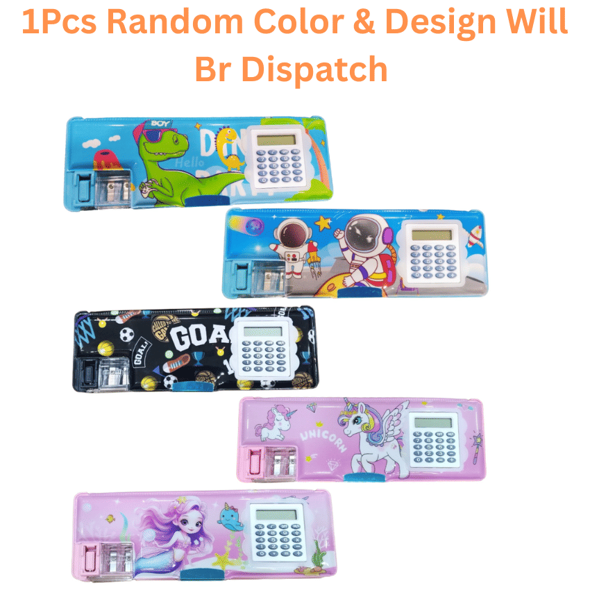 Kalra Magic Children's Calculator Plastic Stationery Box Primary School Cartoon Double Sided Tape Multifunctional Pencil Box ( 1 Pack )