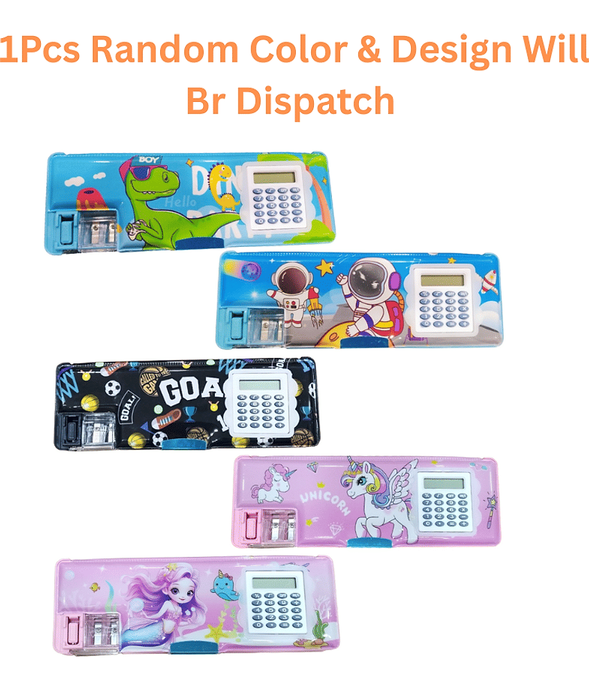 Kalra Magic Children's Calculator Plastic Stationery Box Primary School Cartoon Double Sided Tape Multifunctional Pencil Box ( 1 Pack ) - Stationery | Buy online on ZillyBuy