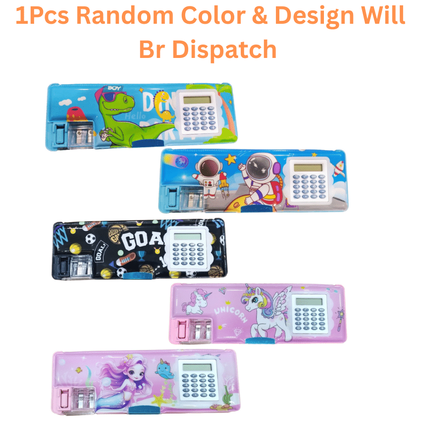     			Kalra Magic Double Sided Magnetic Geometry Box, Pencil Box with Calculator for Boys Art Plastic Pencil Box for Girls and Boys