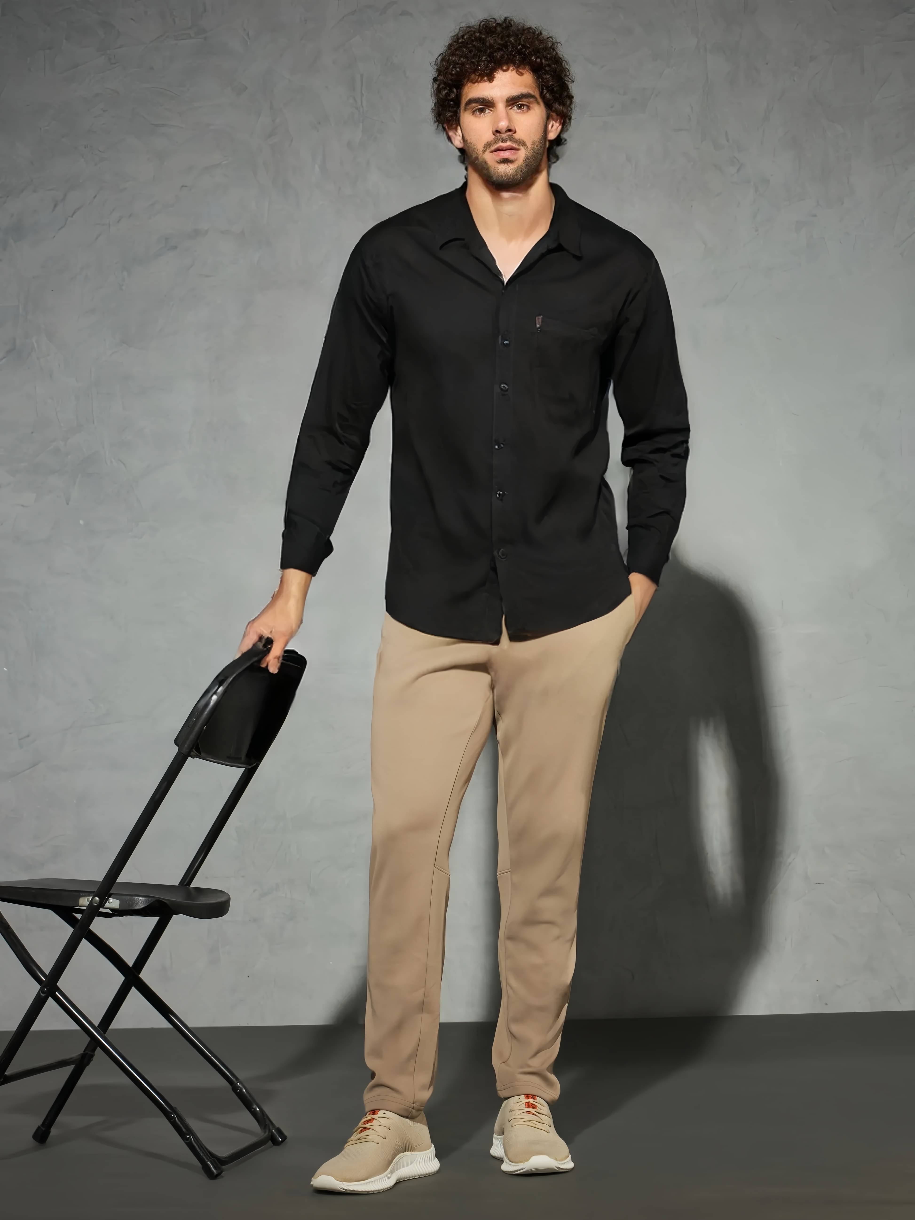 NEW-18 100% Cotton Regular Fit Solids Full Sleeves Men's Casual Shirt - Black ( Pack of 1 ) NEW-18 100% Cotton Regular Fit Solids Full Sleeves Men's Casual Shirt - Black ( Pack of 1 )