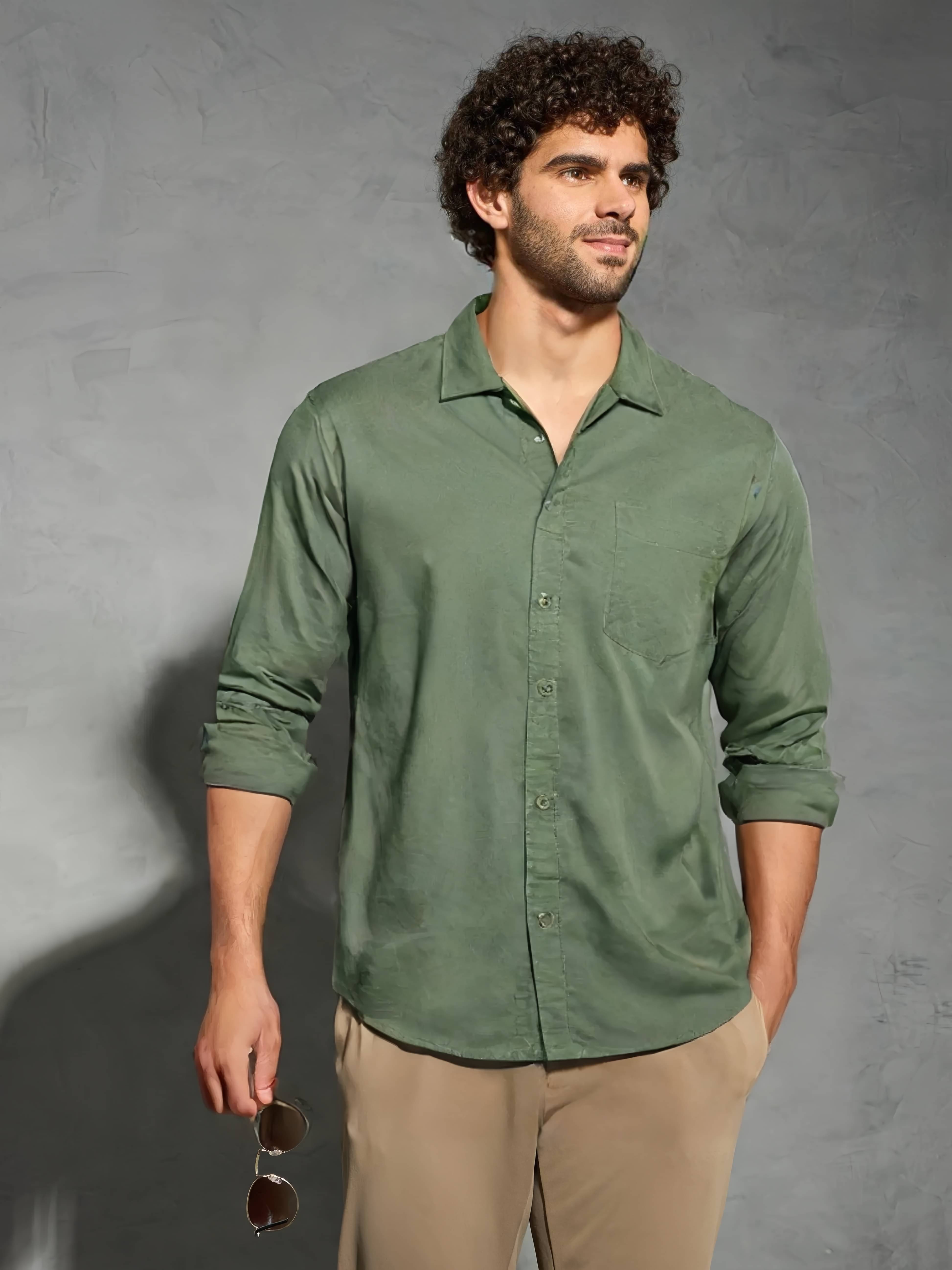 NEW-18 100% Cotton Regular Fit Solids Full Sleeves Men's Casual Shirt - Green ( Pack of 1 ) NEW-18 100% Cotton Regular Fit Solids Full Sleeves Men's Casual Shirt - Green ( Pack of 1 )