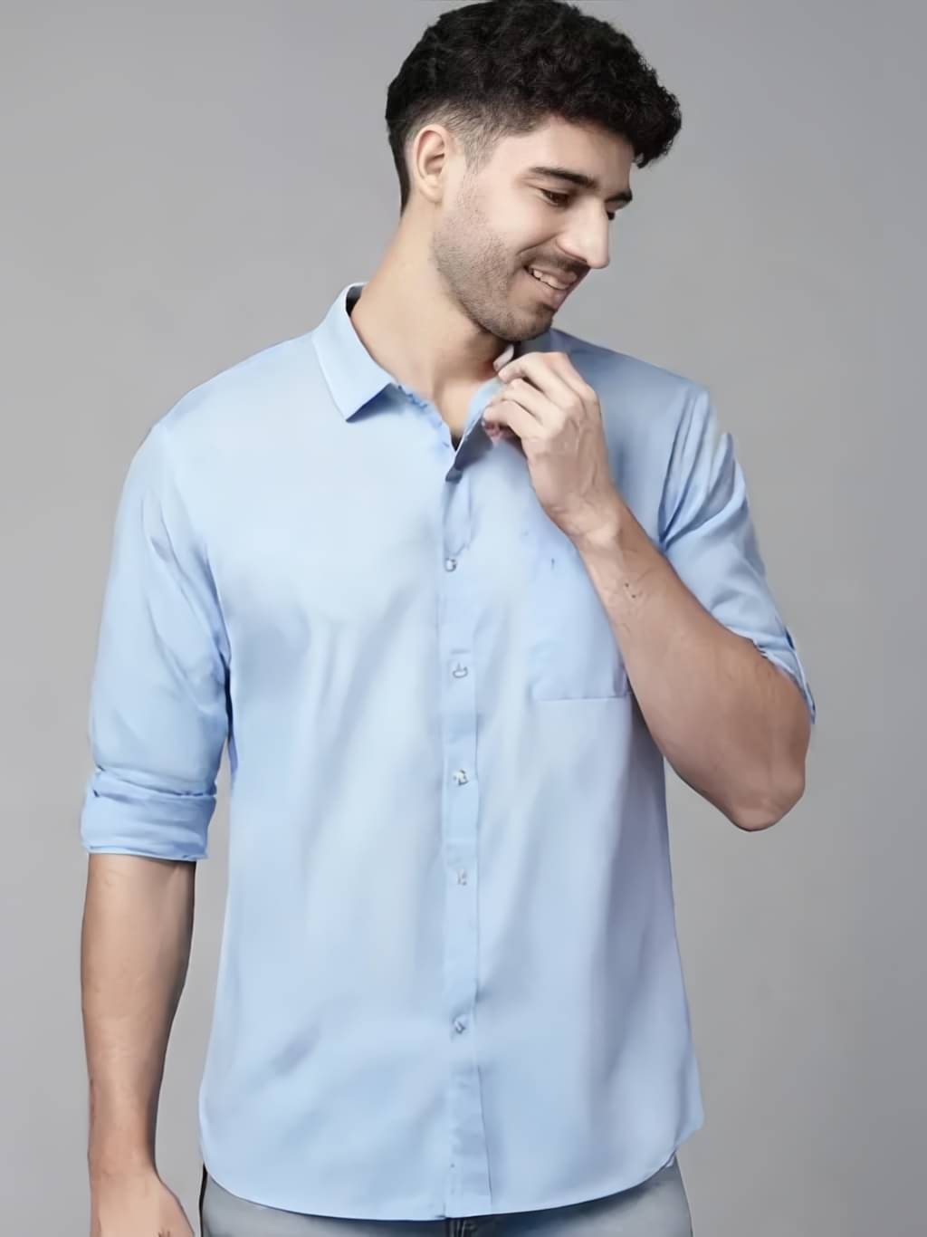     			NEW-18 100% Cotton Regular Fit Solids Full Sleeves Men's Casual Shirt - Light Blue ( Pack of 1 )