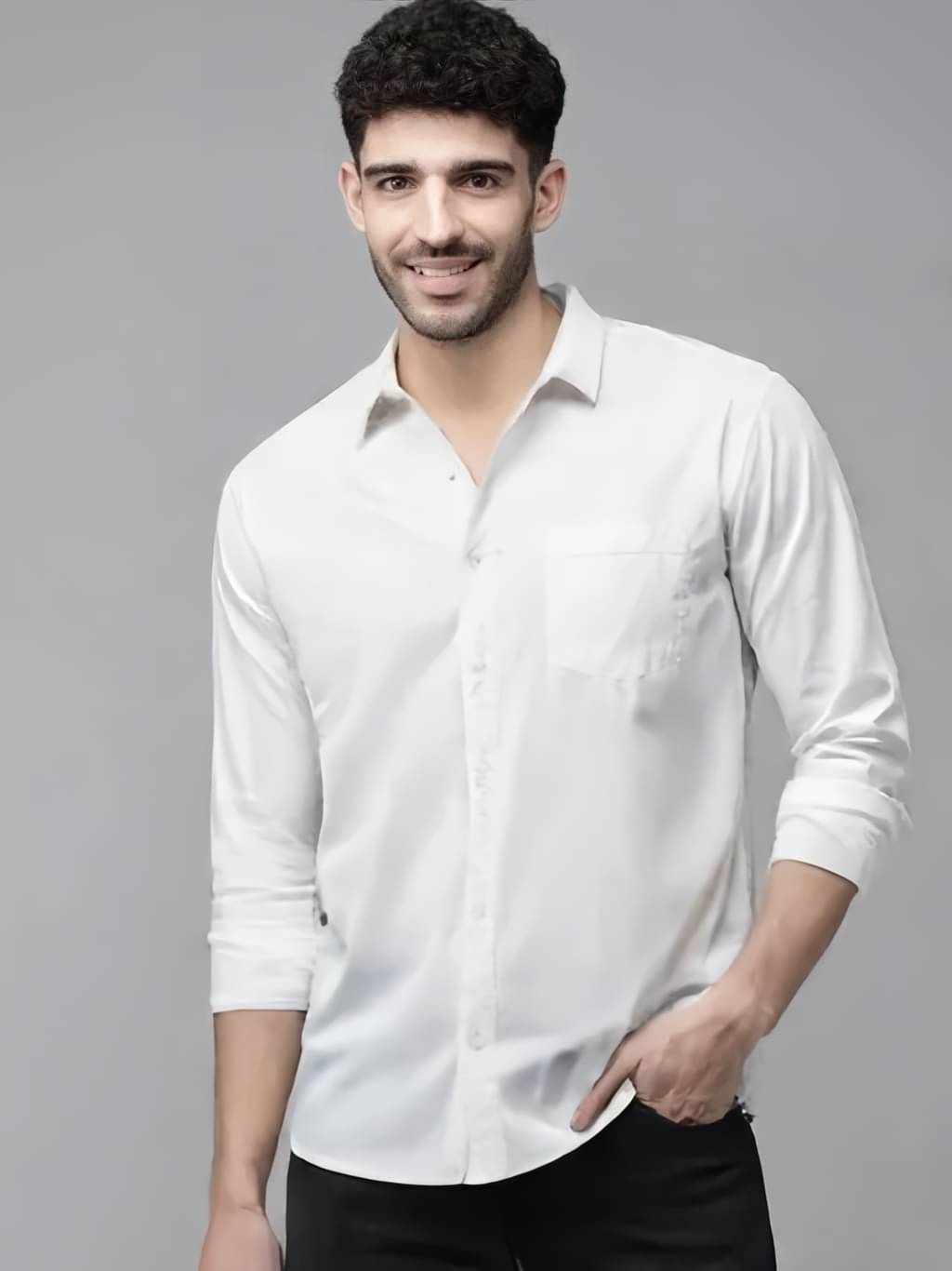     			NEW-18 100% Cotton Regular Fit Solids Full Sleeves Men's Casual Shirt - White ( Pack of 1 )