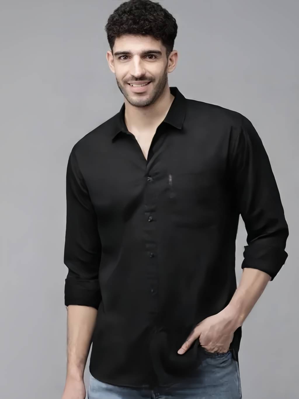     			NEW-18 100% Cotton Regular Fit Solids Full Sleeves Men's Casual Shirt - Black ( Pack of 1 )