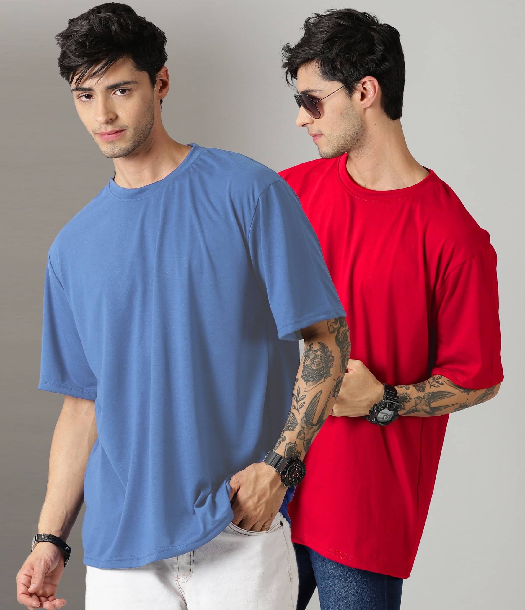 RodZen Cotton Blend Oversized Fit Solid Half Sleeves Men's Round T-Shirt - Multicolor10 ( Pack of 2 ) RodZen Cotton Blend Oversized Fit Solid Half Sleeves Men's Round T-Shirt - Multicolor10 ( Pack of 2 )