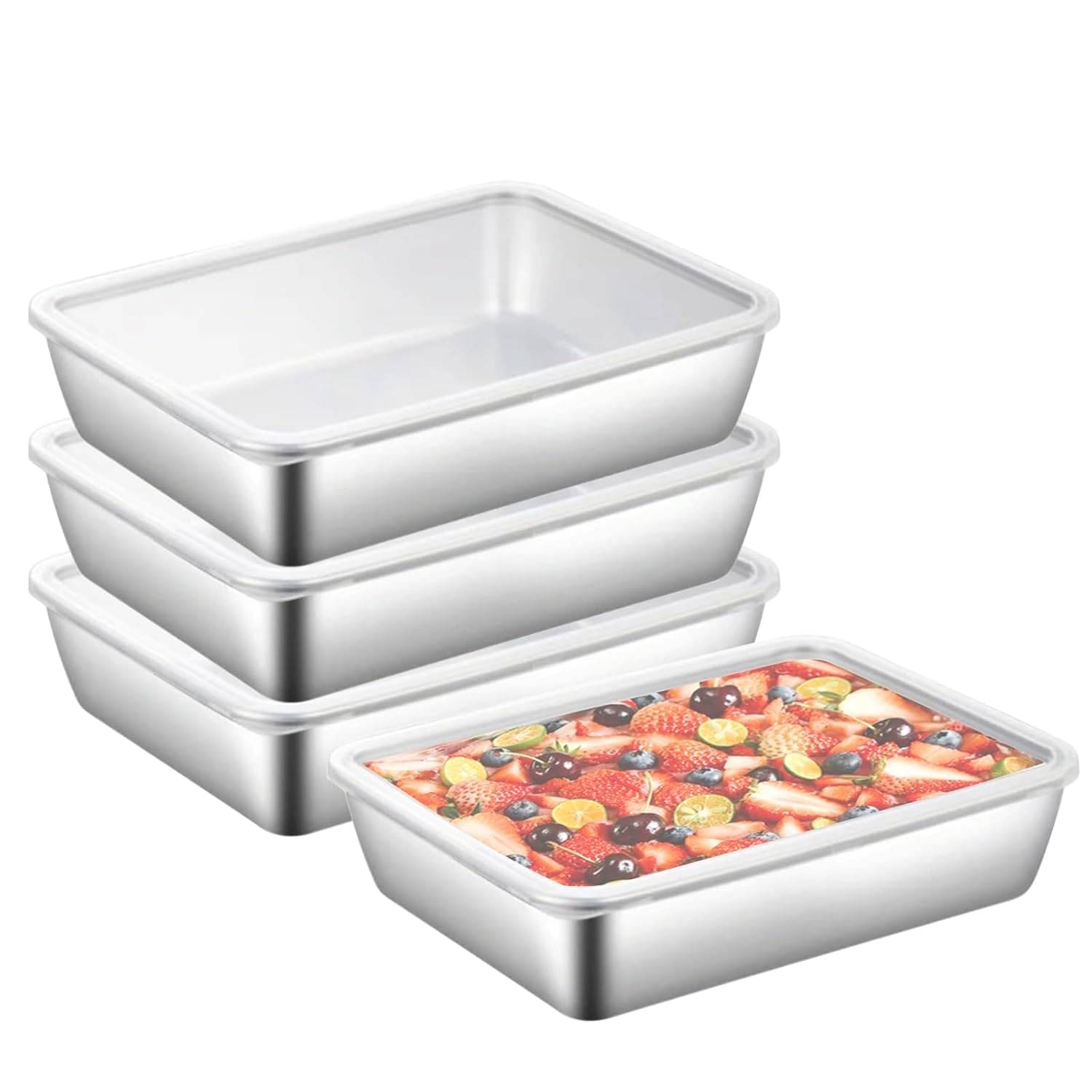     			SHARUJA Ovan Safe Steel Silver Food Container ( Set of 4 )