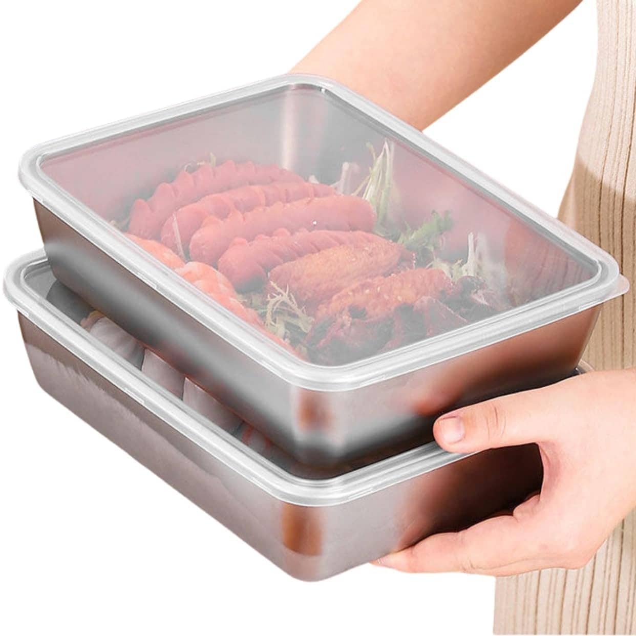 SHARUJA Ovan Safe Steel Silver Food Container ( Set of 2 )