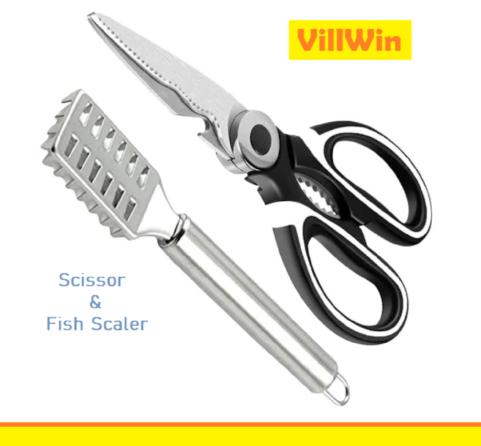 VillWin Silver Stainless Steel Multipurpose Scissor with Fish Scaler ( Set of 1 ) VillWin Silver Stainless Steel Multipurpose Scissor with Fish Scaler ( Set of 1 )