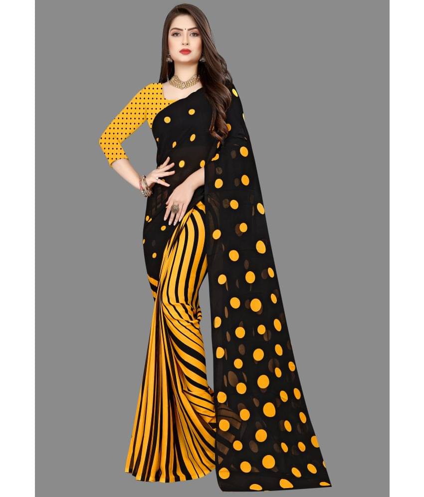 ANAND SAREES Georgette Printed Saree With Unstitched Blouse Piece ( Black ) ANAND SAREES Georgette Printed Saree With Unstitched Blouse Piece ( Black )