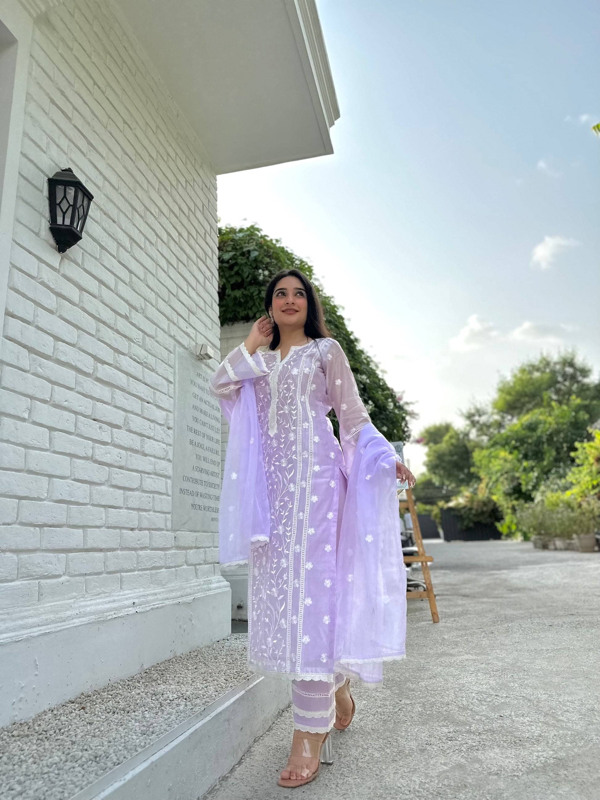     			BOUGHT FIRST Organza Embroidered Kurti With Pants Women's Stitched Salwar Suit - Lavender ( Pack of 1 )