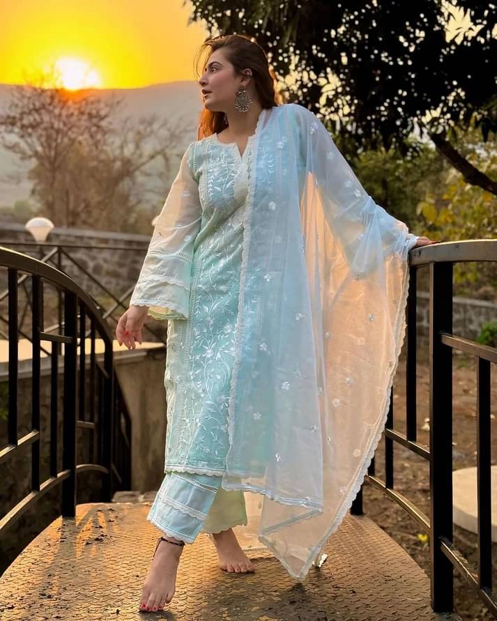     			BOUGHT FIRST Organza Embroidered Kurti With Pants Women's Stitched Salwar Suit - Light Green ( Pack of 1 )