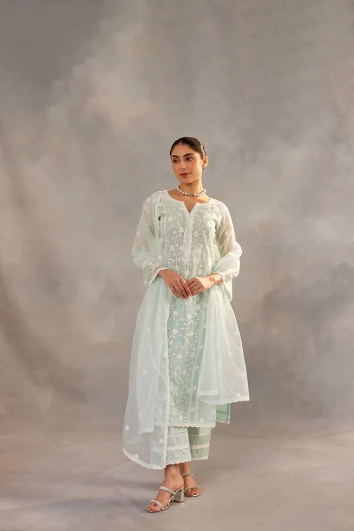     			BOUGHT FIRST Organza Self Design Kurti With Pants Women's Stitched Salwar Suit - Light Green ( Pack of 1 )