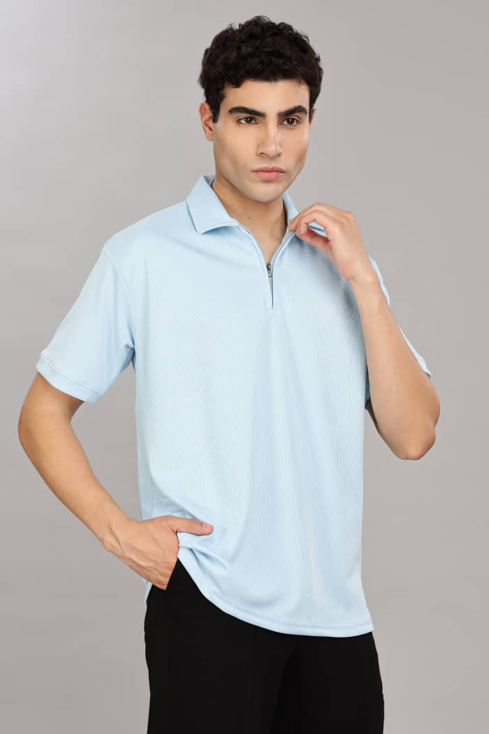 CATBUNNY Pack of 1 Cotton Blend Regular Fit Solid Half Sleeves Men's Polo T Shirt ( Sky Blue )