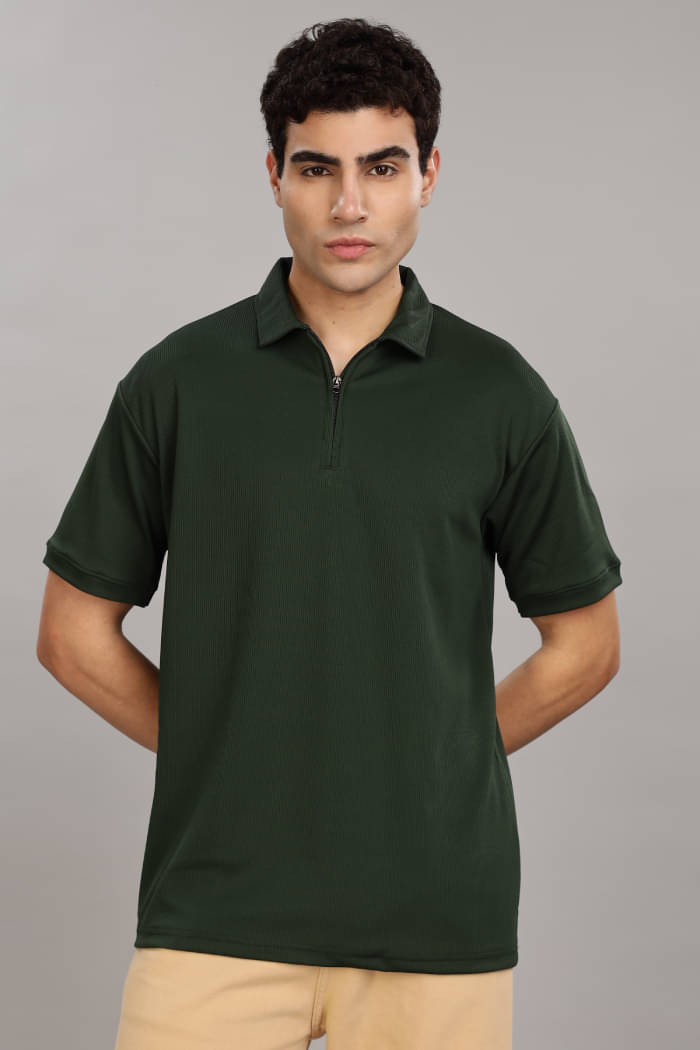     			CATBUNNY Pack of 1 Cotton Blend Regular Fit Solid Half Sleeves Men's Polo T Shirt ( Green )