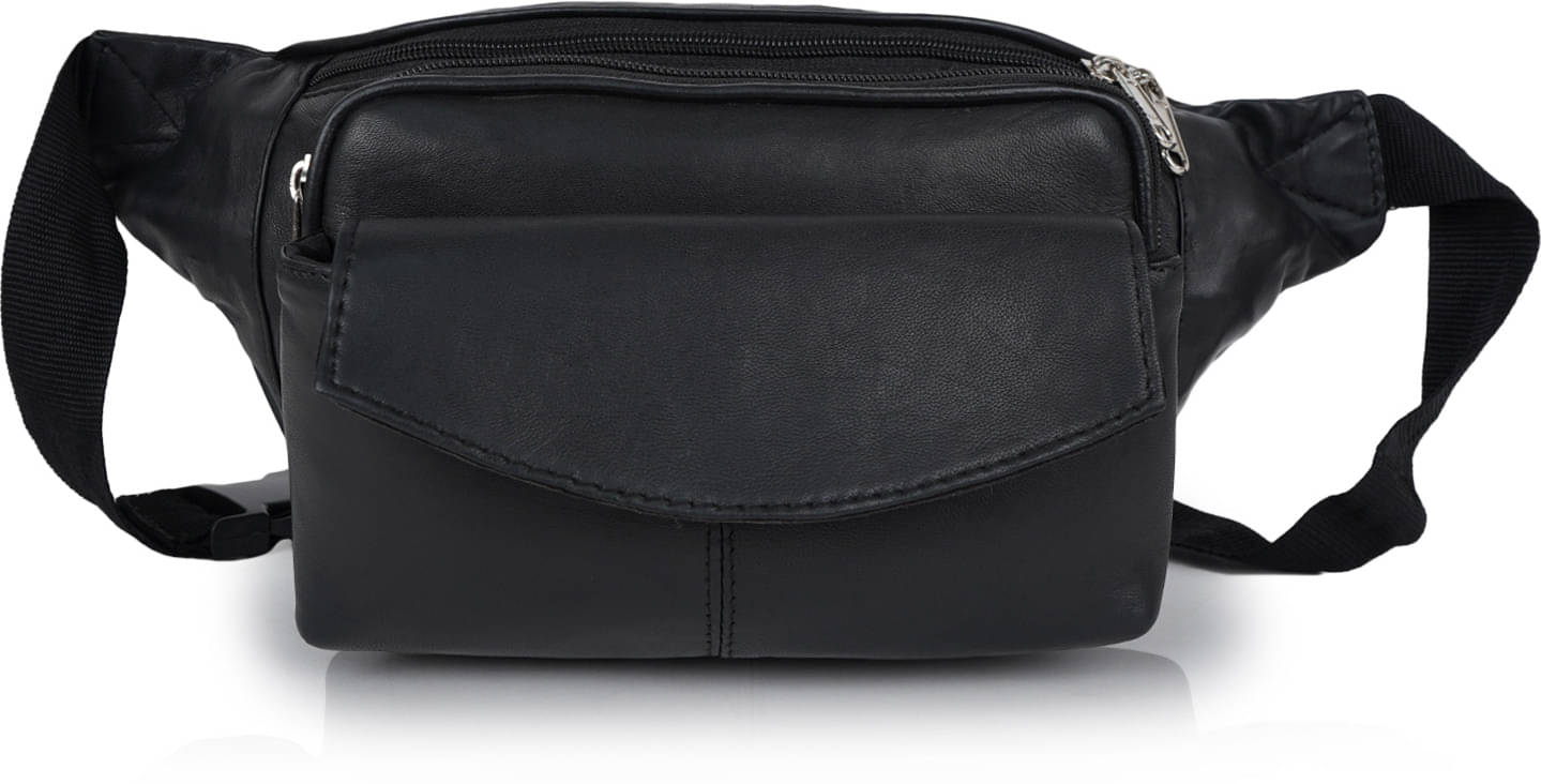     			CIMONI Travel Waist Bag Leather Black Waist Pouch