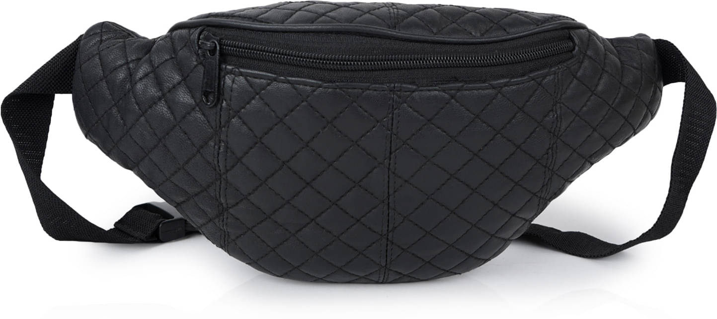     			CIMONI Travel Waist Bag Leather Black Waist Pouch
