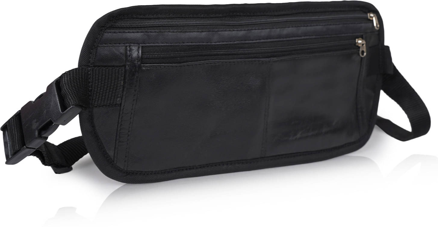     			CIMONI Travel Waist Bag Leather Black Waist Pouch