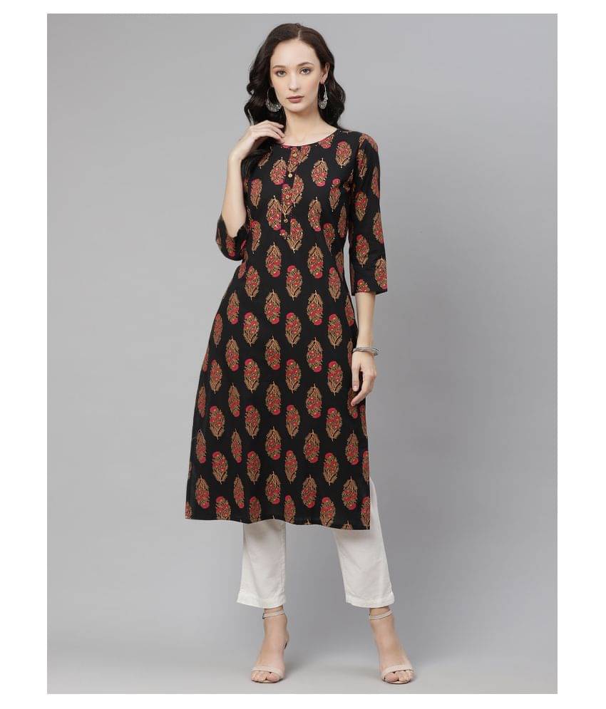 Divena - Black Cotton Women's Straight Kurti Divena - Black Cotton Women's Straight Kurti