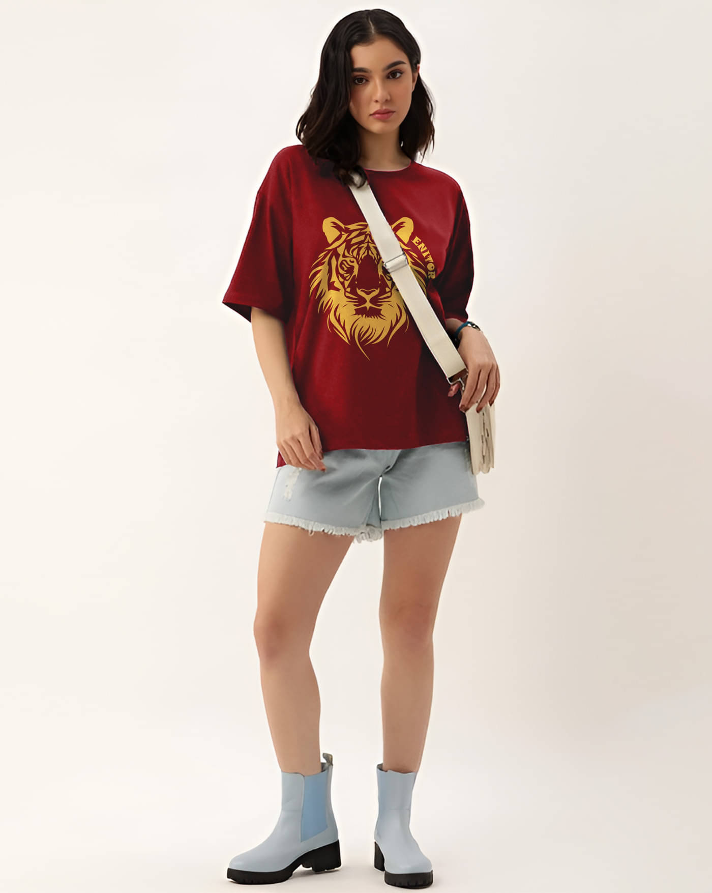ENITOR Women Cotton Printed Oversized Fit Round Neck T-Shirt ( Maroon ) ENITOR Women Cotton Printed Oversized Fit Round Neck T-Shirt ( Maroon )