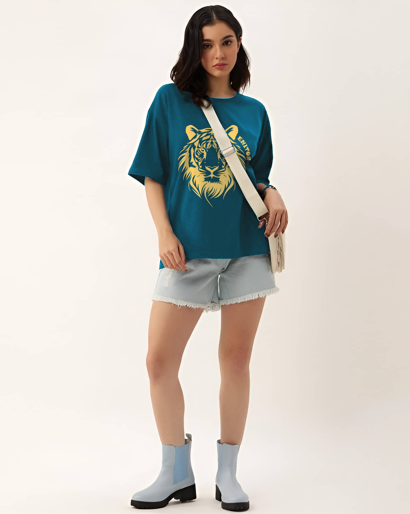 ENITOR Women Cotton Printed Oversized Fit Round Neck T-Shirt ( Teal ) ENITOR Women Cotton Printed Oversized Fit Round Neck T-Shirt ( Teal )