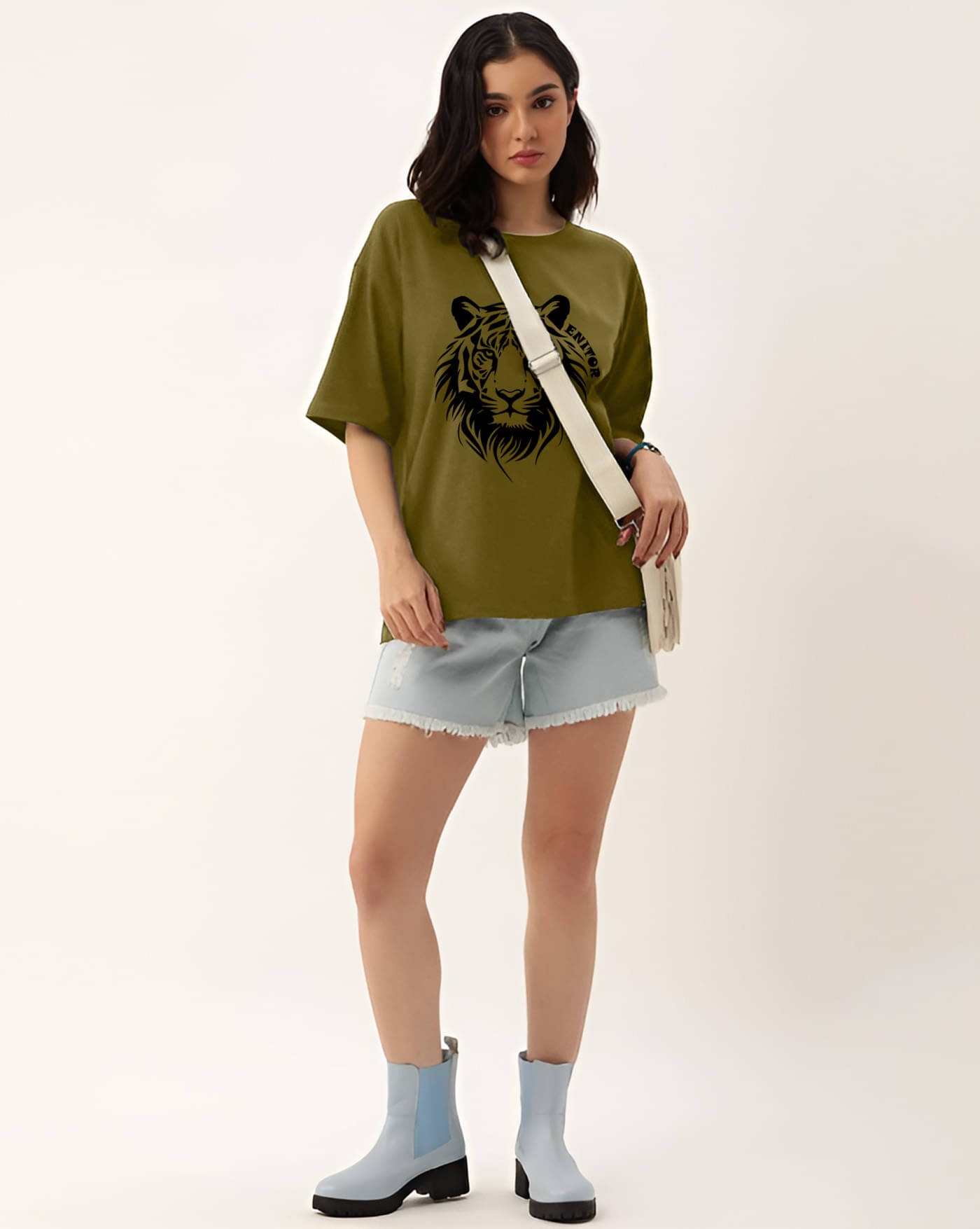 ENITOR Women Cotton Printed Oversized Fit Round Neck T-Shirt ( Green ) ENITOR Women Cotton Printed Oversized Fit Round Neck T-Shirt ( Green )