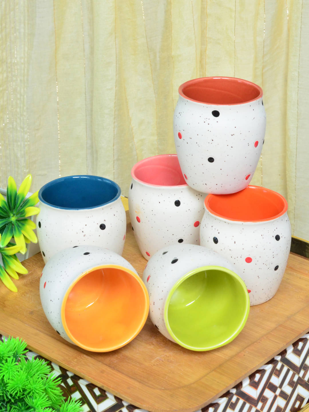     			FABINALIV FLKUD-1005 Polka Dots Ceramic Tea Cup 170 ml ( Pack of 6 )