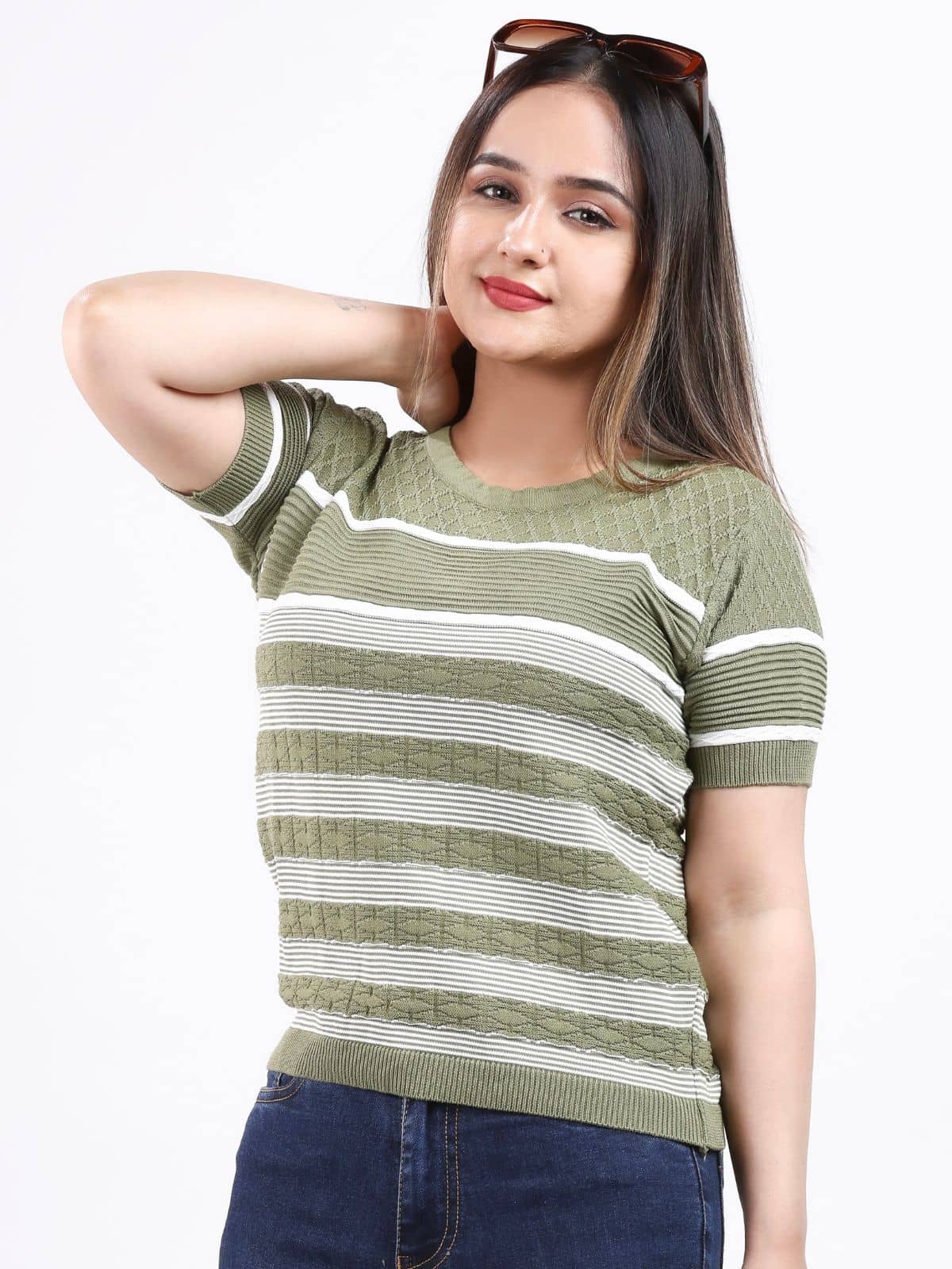 FEVERFEW Green Cotton Blend Women's Regular Top ( Pack of 1 )