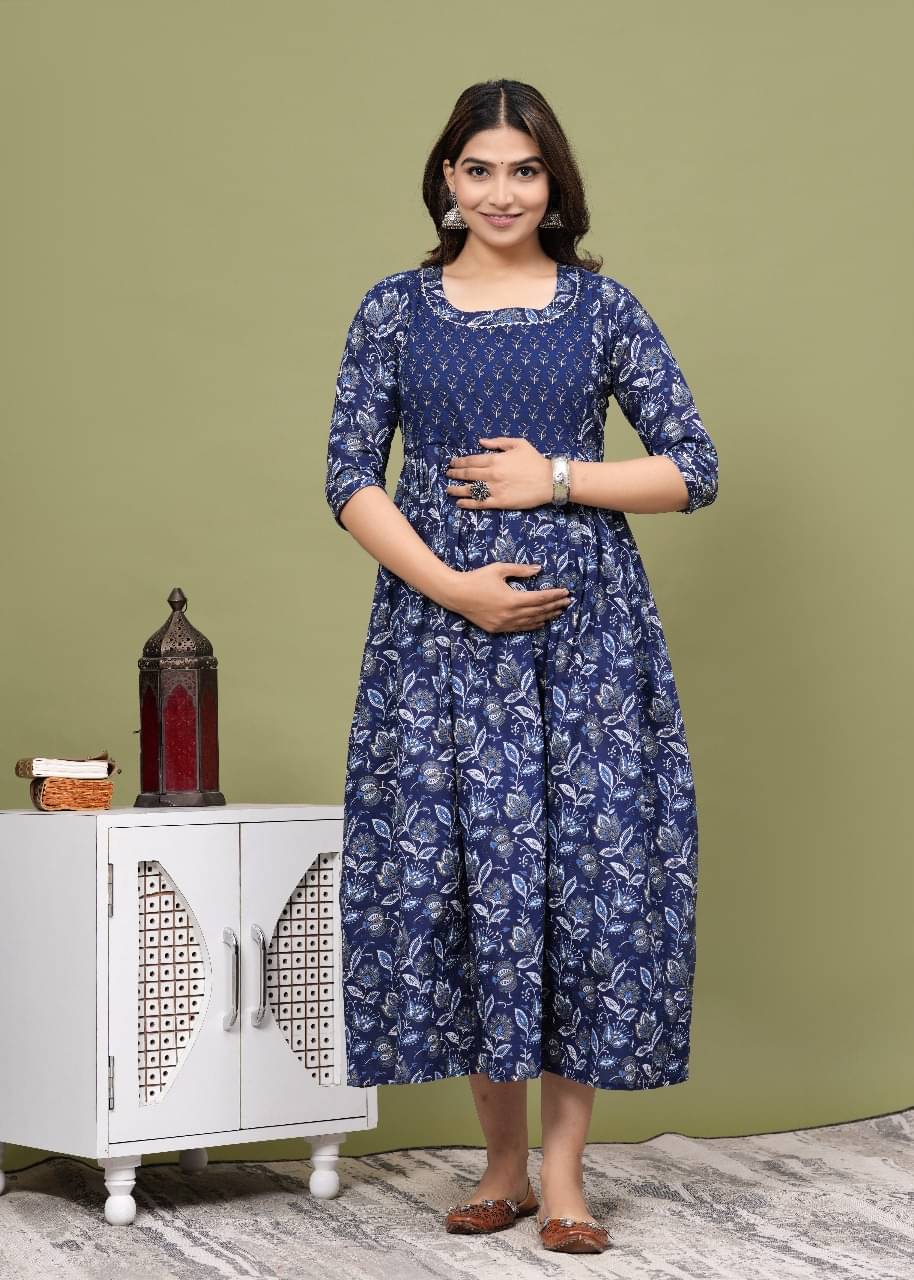 Fasnesio Blue Cotton Women's Maternity Dress ( Pack of 1 )     			Fasnesio Blue Cotton Women's Maternity Dress ( Pack of 1 )