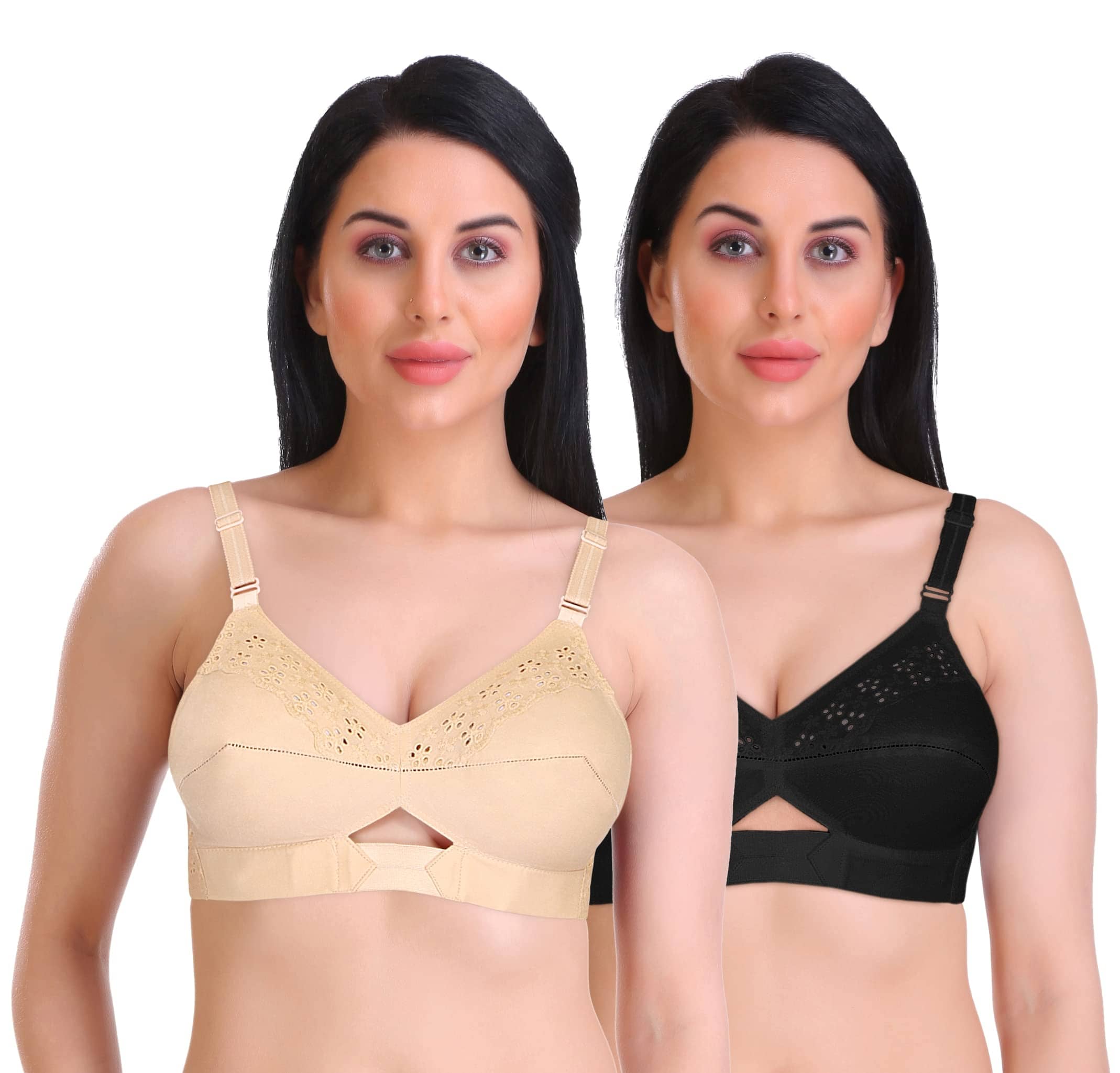 Featherline Pack of 2 Cotton Non Padded Everyday Bra For Women ( Multicolor2 )