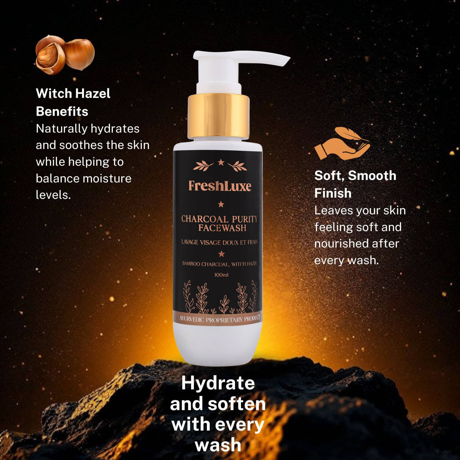 FreshLuxe Charcoal Purity Face Wash Deep Cleansing & Detox Bamboo Charcoal & Witch Hazel Unisex 100ml (Pack of 1) FreshLuxe Charcoal Purity Face Wash Deep Cleansing & Detox Bamboo Charcoal & Witch Hazel Unisex 100ml (Pack of 1)
