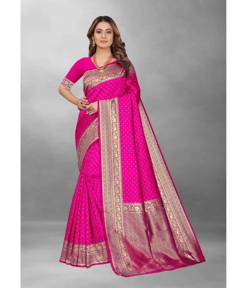 Gazal Fashions Banarasi Silk Self Design Saree With Unstitched Blouse Piece ( Pink ) - Sarees | Buy online on ZillyBuy