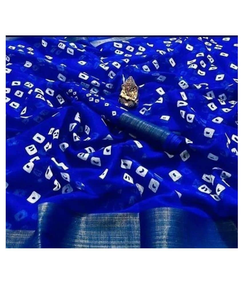 Grubstaker Cotton Printed Saree With Unstitched Blouse Piece ( Blue ) - Sarees | Buy online on ZillyBuy