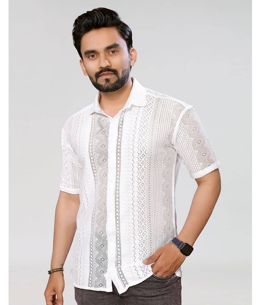 HARPITA Cotton Blend Regular Fit Self Design Half Sleeves Men's Casual Shirt - White ( Pack of 1 )