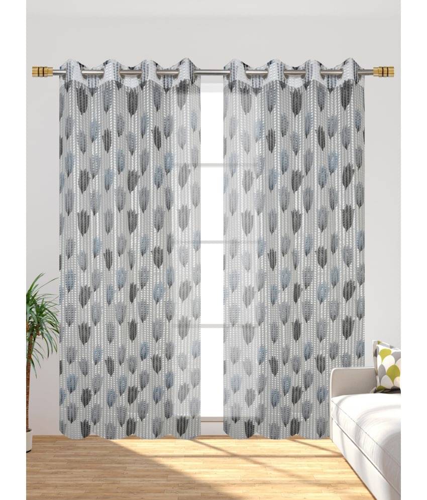 Homefab India Printed Semi-Transparent Eyelet Door Curtain 7ft (Pack of 2) - Light Grey Homefab India Printed Semi-Transparent Eyelet Door Curtain 7ft (Pack of 2) - Light Grey