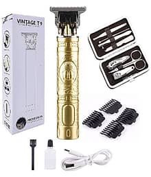 Hpc T-9 Plastic+7Pcs Kit Gold Cordless Beard Trimmer With 60 minutes Runtime