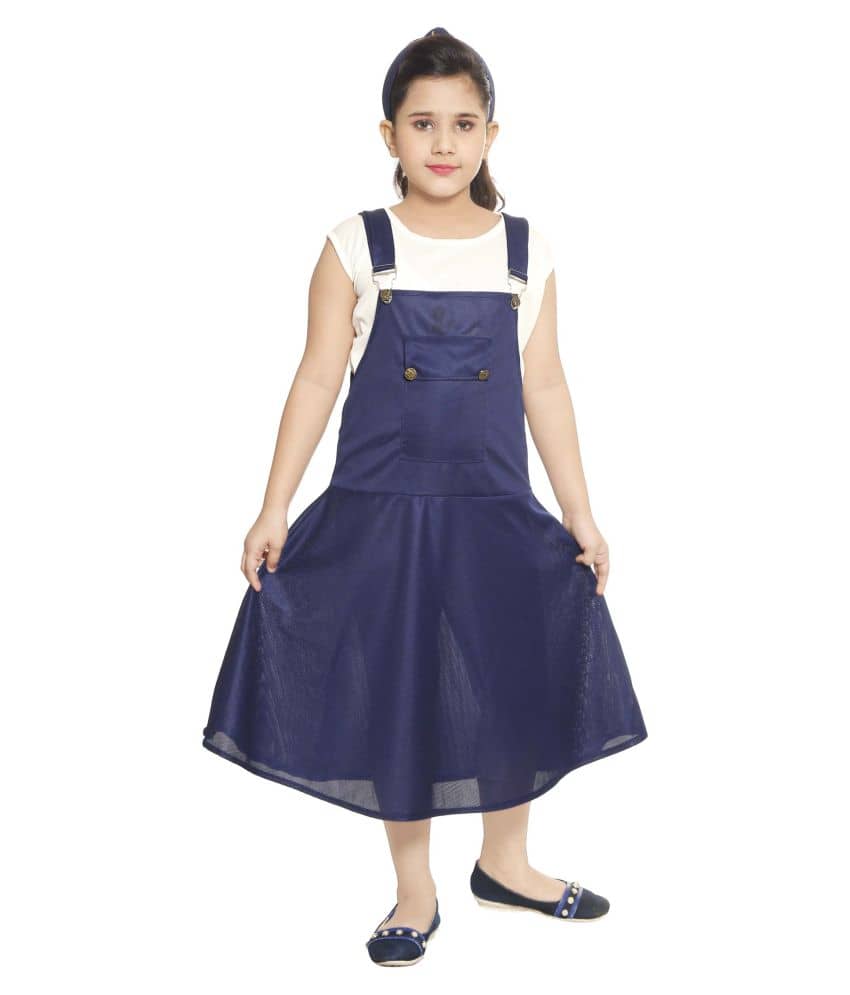 JCT DRESSES Cotton Blend Dungarees For Girls ( Pack of 1 , White & Blue )