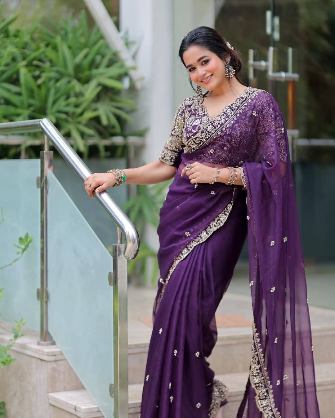 JULEE Organza Embroidered Saree With Unstitched Blouse Piece ( Purple ) JULEE Organza Embroidered Saree With Unstitched Blouse Piece ( Purple )