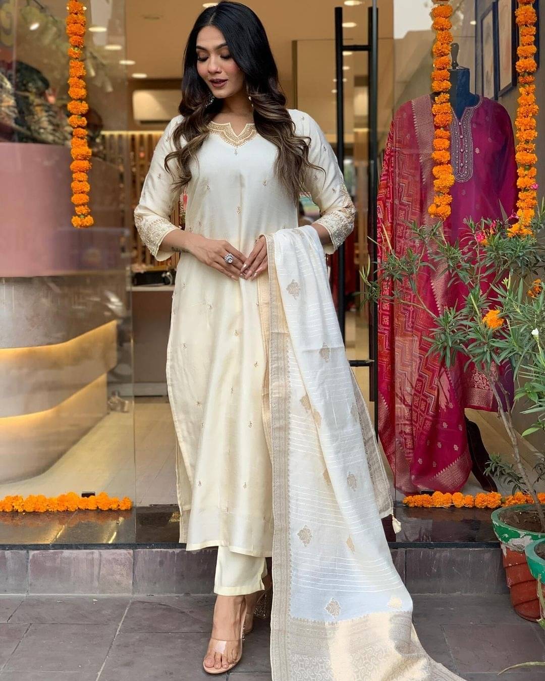 KOTRONS Viscose Embroidered Kurti With Pants Women's Stitched Salwar Suit - White ( Pack of 1 ) KOTRONS Viscose Embroidered Kurti With Pants Women's Stitched Salwar Suit - White ( Pack of 1 )