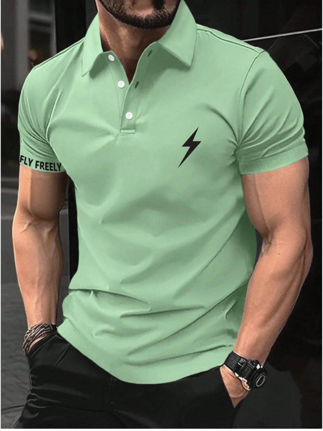     			KRSTITCH Pack of 1 Cotton Blend Regular Fit Solid Half Sleeves Men's Polo T Shirt ( Green )