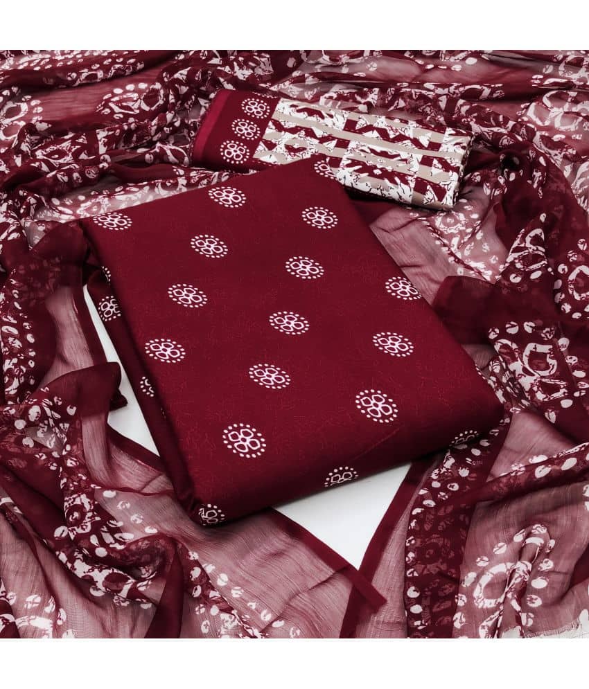 Kashvi Unstitched Crepe Printed Dress Material - Maroon ( Pack of 1 ) - Unstitched Fabrics | Buy online on ZillyBuy