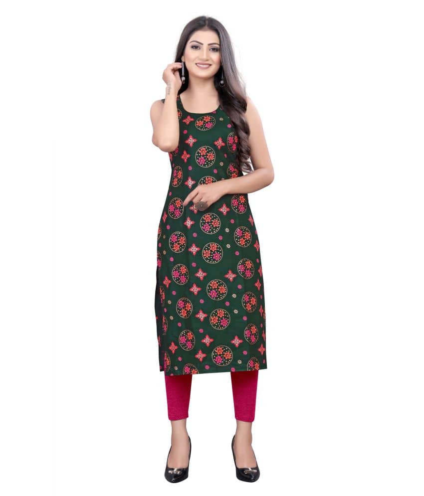 MEESORRA - Green Rayon Women's Straight Kurti ( Pack of 1 ) - Kurtis, Tunics | Buy online on ZillyBuy