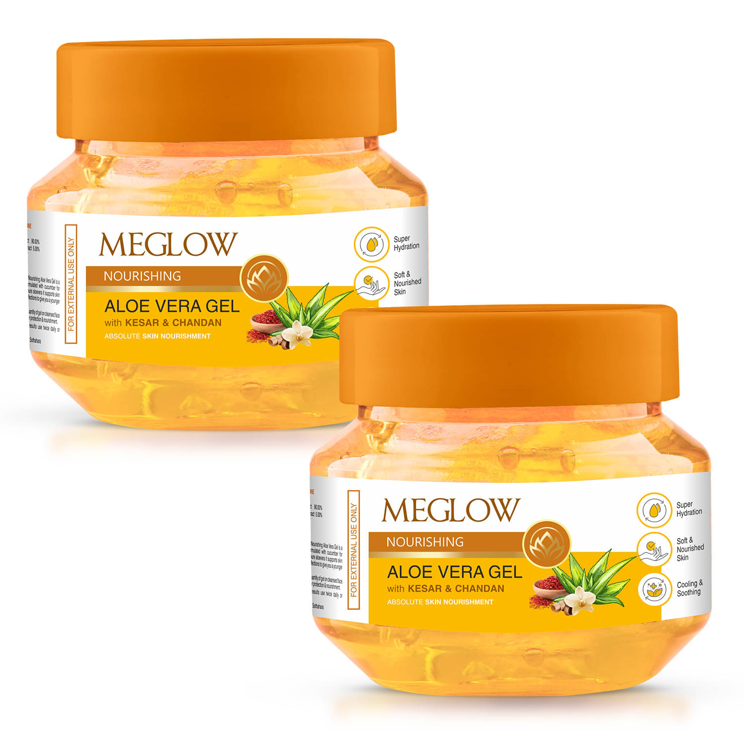 Meglow Kesar Chandan Aloe Vera Gel For Hydrated & Nourishes Skin & Hairs (Pack of 2 x 100g each)     			Meglow Kesar Chandan Aloe Vera Gel For Hydrated & Nourishes Skin & Hairs (Pack of 2 x 100g each)