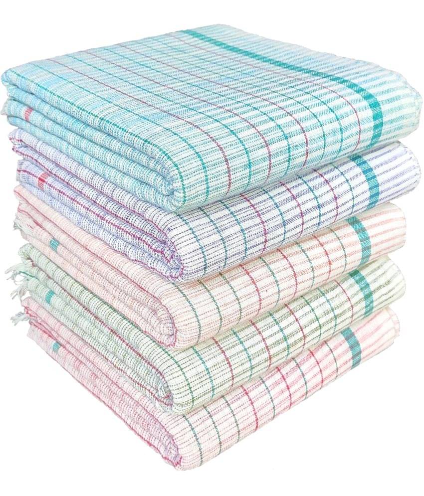     			Mk weaves Cotton Checks Below 300 -GSM Bath Towel ( Pack of 5 ) - Multicolor