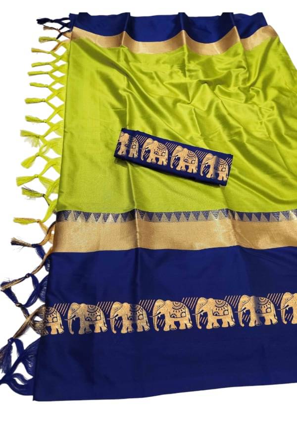     			Mysstre Cotton Silk Embellished Saree With Unstitched Blouse Piece ( Light Green )