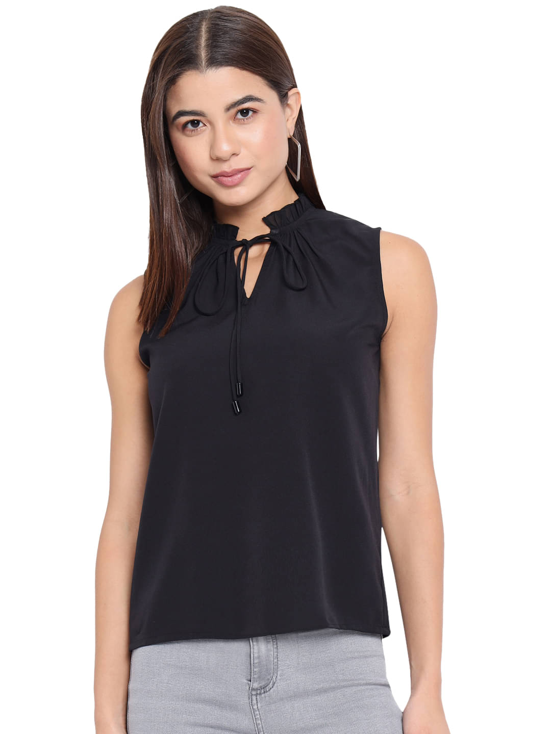     			OTIRA Women's Crepe Regular Top ( Black )