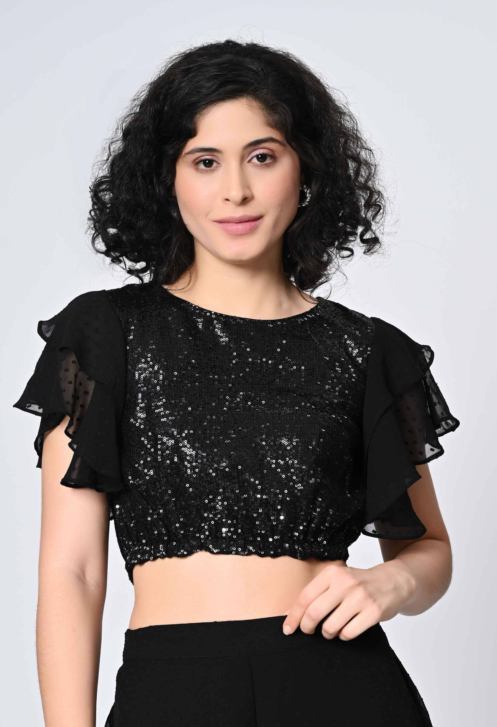     			OTIRA Black Polyester Women's Crop Top ( Pack of 1 )