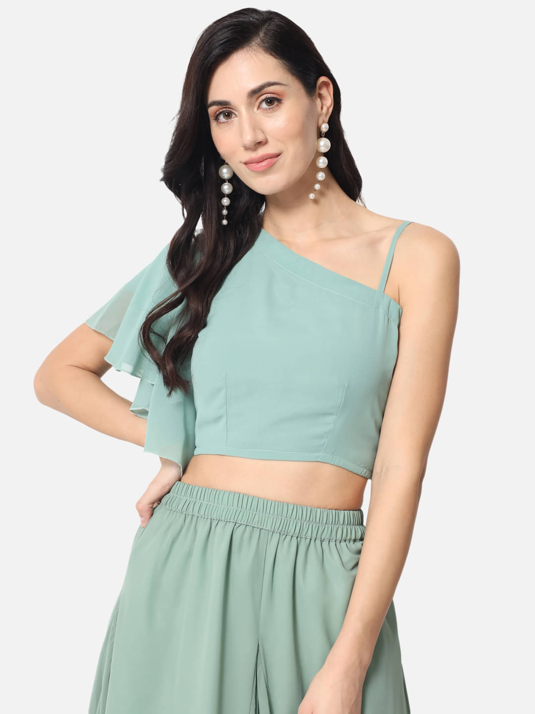 OTIRA Women's Georgette Crop Top ( Green ) OTIRA Women's Georgette Crop Top ( Green )