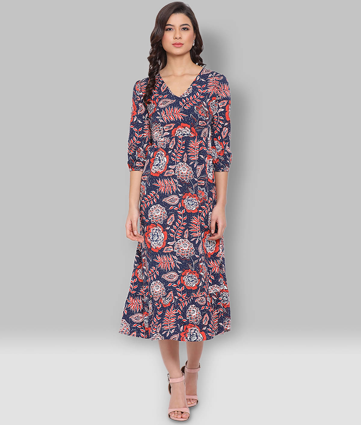 Oxolloxo Women Polyester A-line Dress ( Navy ) Oxolloxo Women Polyester A-line Dress ( Navy )