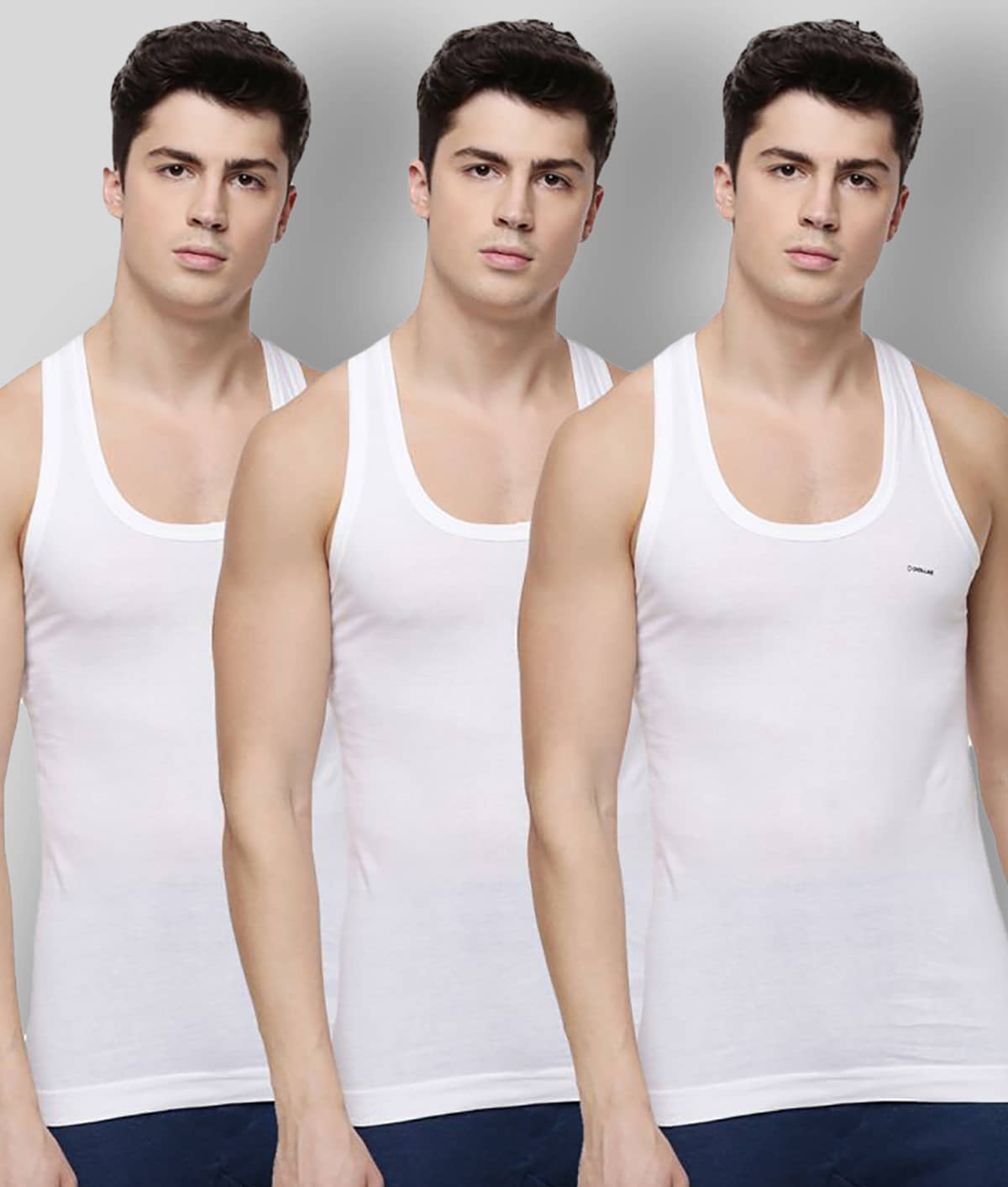 Dollar Bigboss Men's White Pack of 3 Solid Combed Cotton Shrinkless Vest - Nightwear & Loungewear | Buy online on ZillyBuy